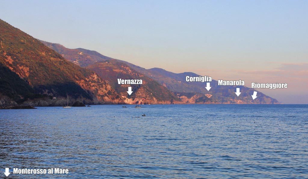 The Five Cities of the Cinque Terre as seen from Monterosso al Mare, Taken by Diann Corbett, 09/2015.