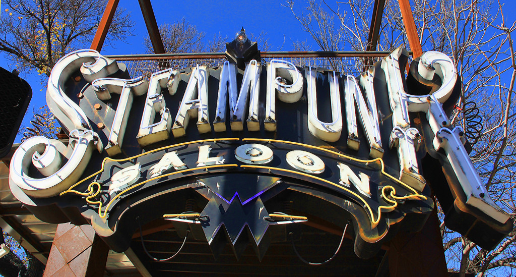 Steampunk Club Sign, Austin, TX - taken by Diann Corbett, 12/2015.