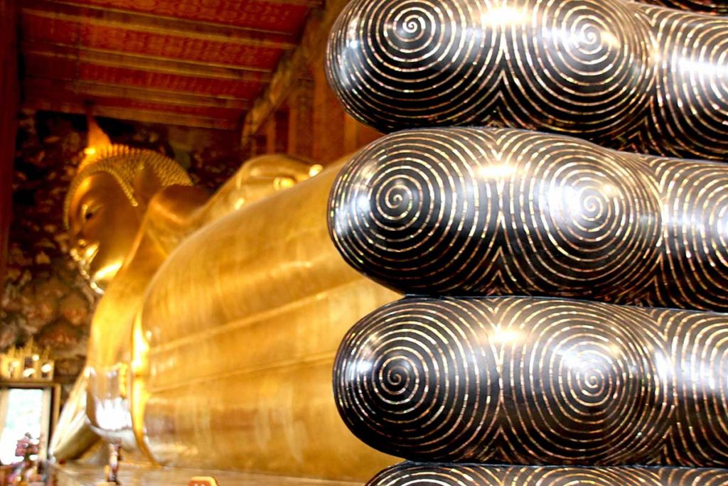 The Temple of the Reclining Buddha in Bangkok, Thailand.