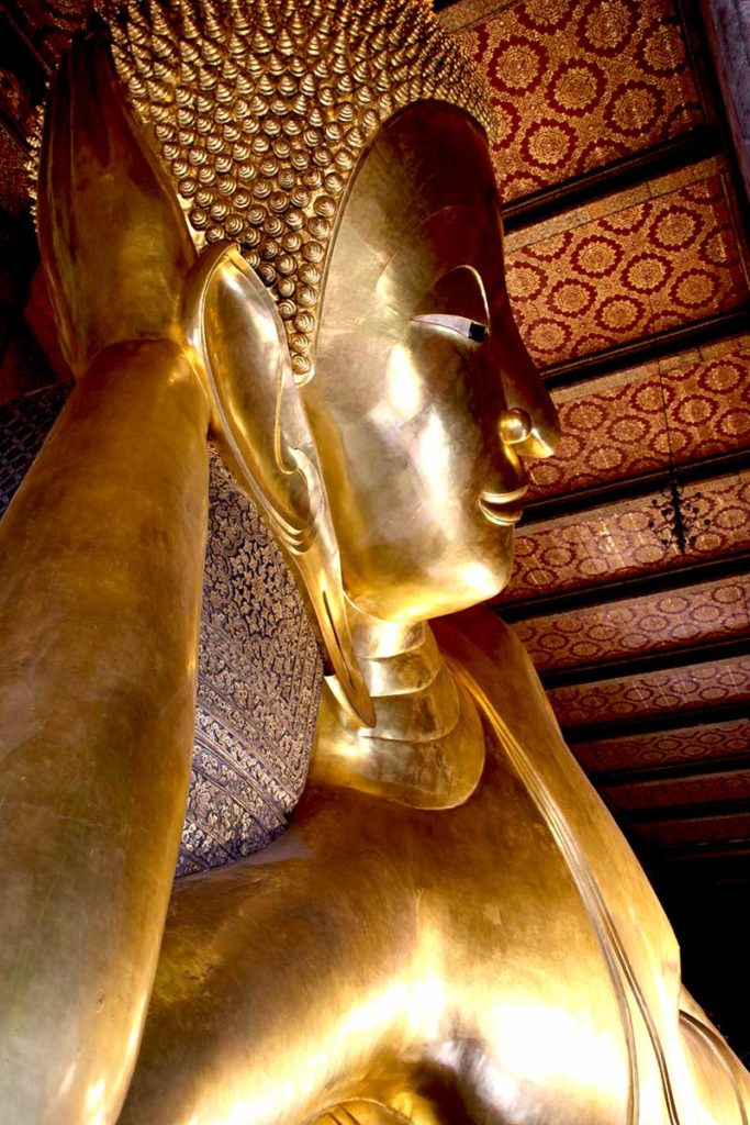 Reclining Buddha statue just under 50 feet high at Wat Pho in Bangkok.